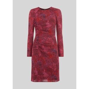 Whistles Abstract Silk Mix Bodycon Dress 0 Red Pink Animal Print EUC